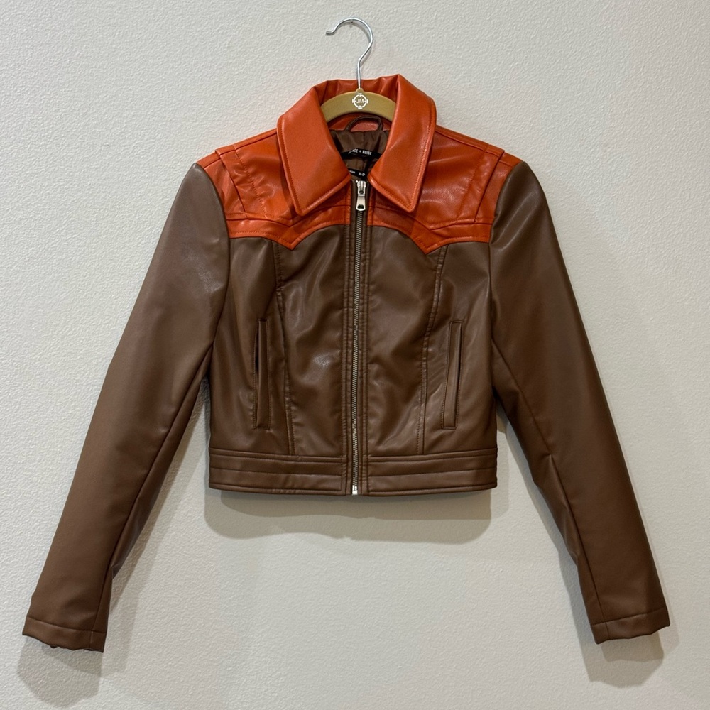 Silence + Noise Vegan Leather Jacket XS – Two-Tone Brown & Rust
